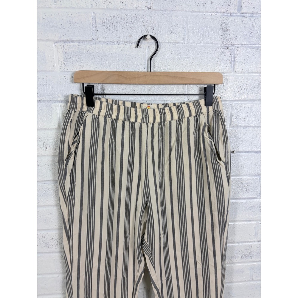 Marine Layer Allison Pants Women M Crop Cream Navy Stripe Tencel Pull On Pockets - Picture 11 of 12